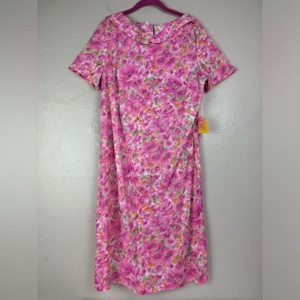 Vtg 50s/60s? AM&A's Pink Floral Sheath Dress retro pink up NWT size M/L